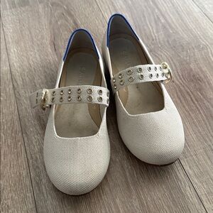 Rothy's Cream Mary Jane Flats with Gold Accents